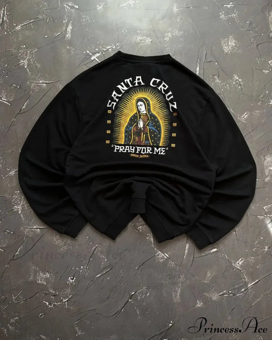 Rebellious Style Retro Baggy Sweatshirt black 1 / M Sweatshirt-241228