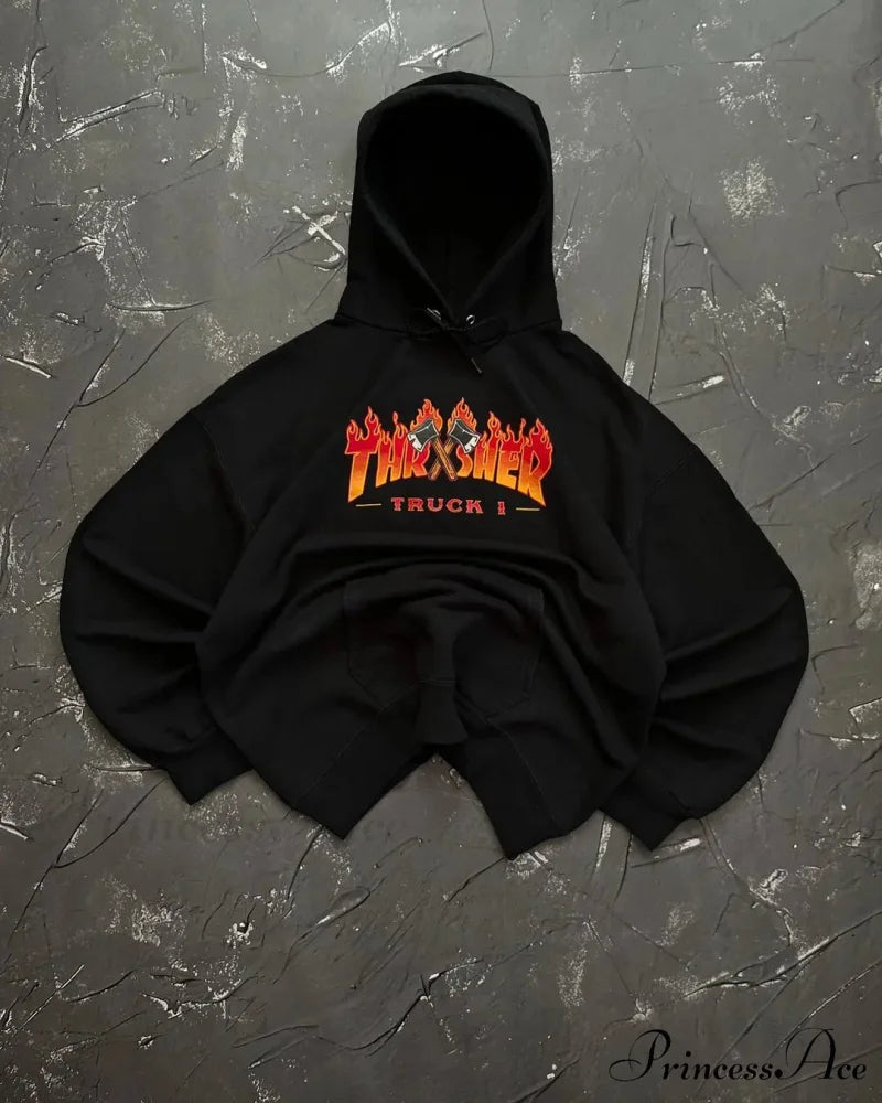 Rebellious Style Retro Baggy Sweatshirt black 4 / M Sweatshirt-241228