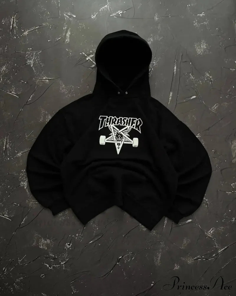 Rebellious Style Retro Baggy Sweatshirt black 5 / M Sweatshirt-241228