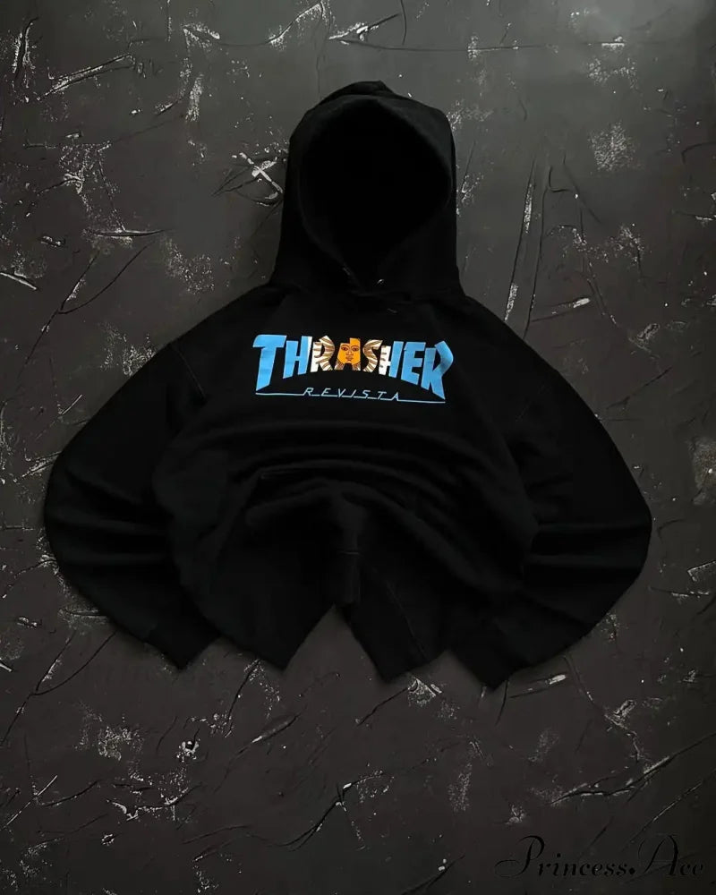 Rebellious Style Retro Baggy Sweatshirt black 6 / M Sweatshirt-241228