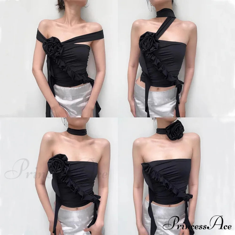 Red Bandage Off Shoulder Halter Backless Bare Midriff Tube Crop Top croptop-250126