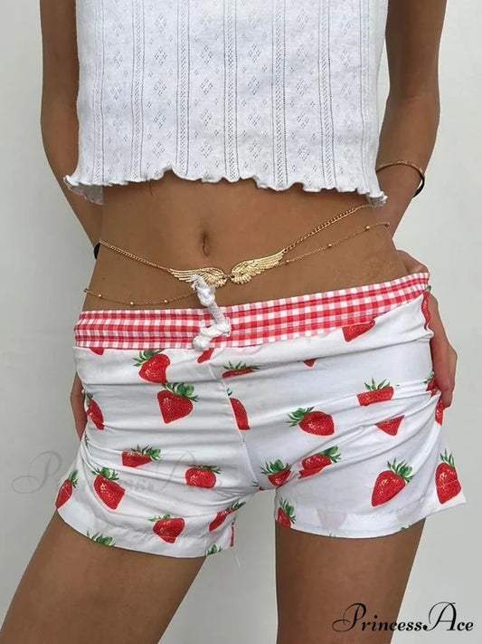 Red Berry Pattern Cotton Sweatshort short-250223