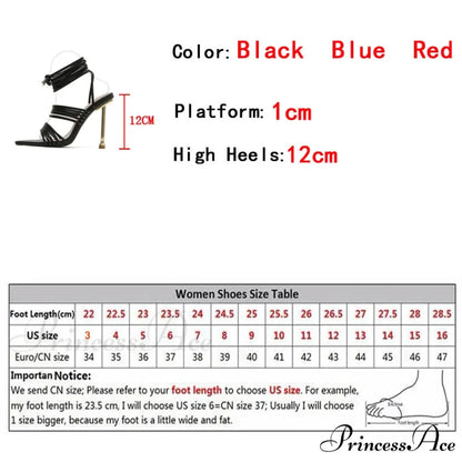 Red Blue Thin High Heels Sandals Size 35-42 Pointed Toe Snake Print Lace Up Shoes Female Pumps Summer Fashion