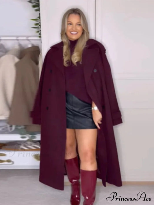 Red Buttons with Belt Wool Coat coats-241228