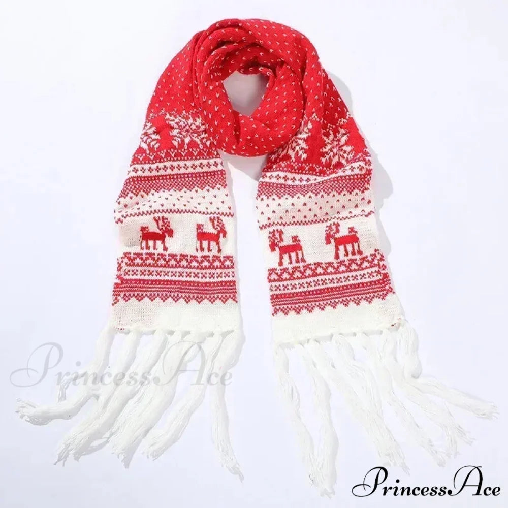 Red Cartoon Reindeer Snowflake Warm Scarf for Christmas Red 2 / 190cm