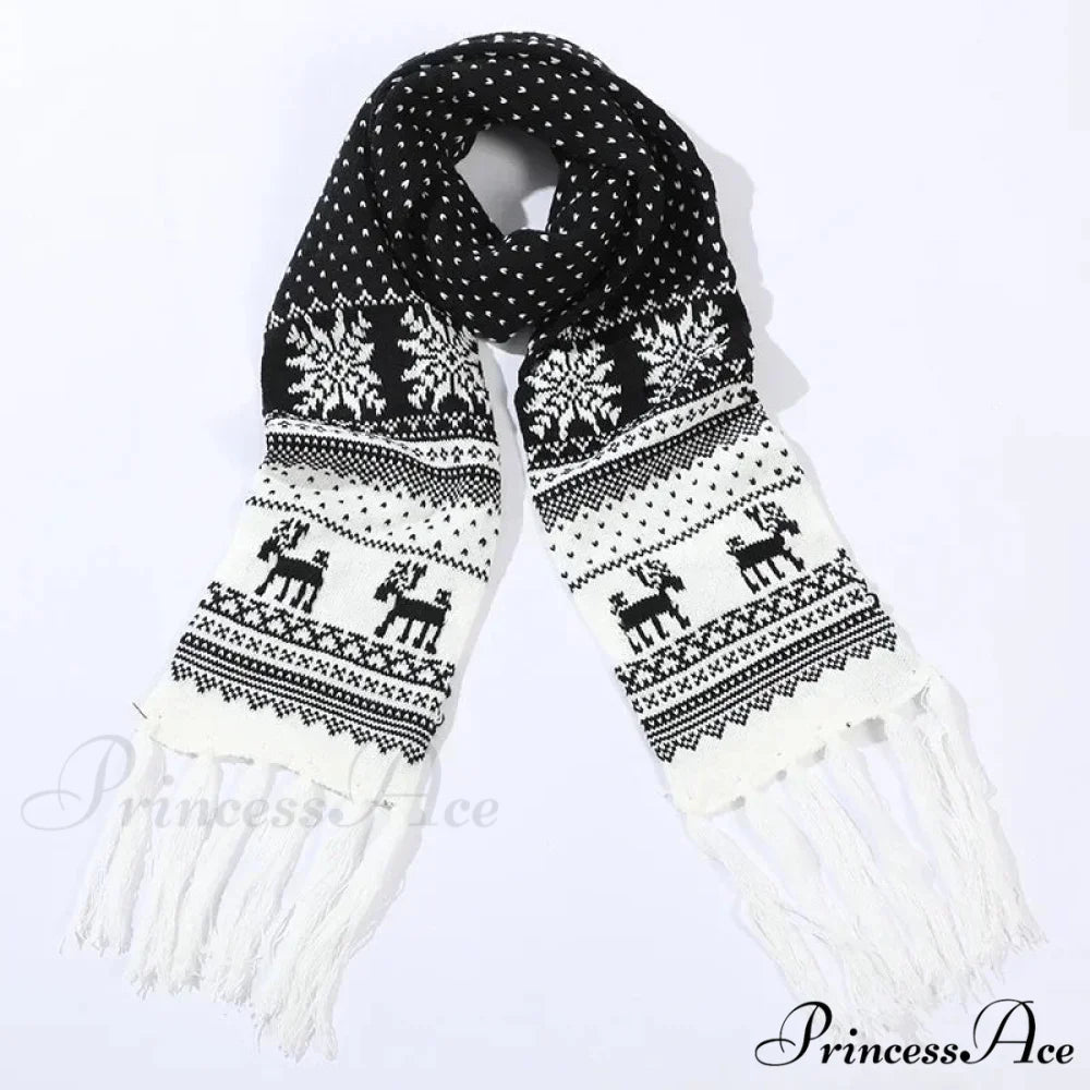 Red Cartoon Reindeer Snowflake Warm Scarf for Christmas Black 2 / 190cm