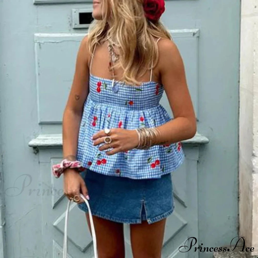 Red Checkered Flared Crop Top croptop-250223