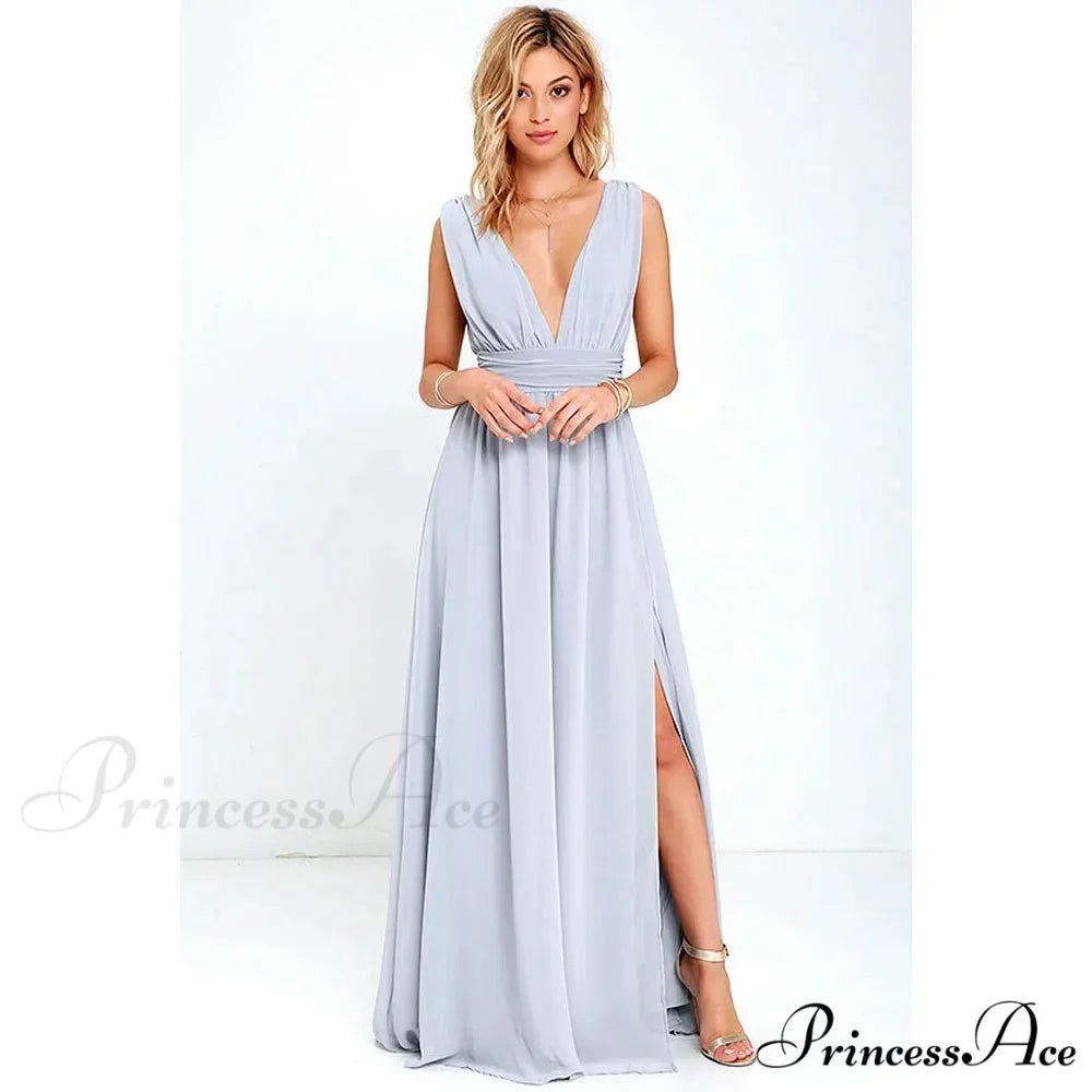 Red Christmas Party Dress - Sexy Backless Mesh Maxi Sky blue / S