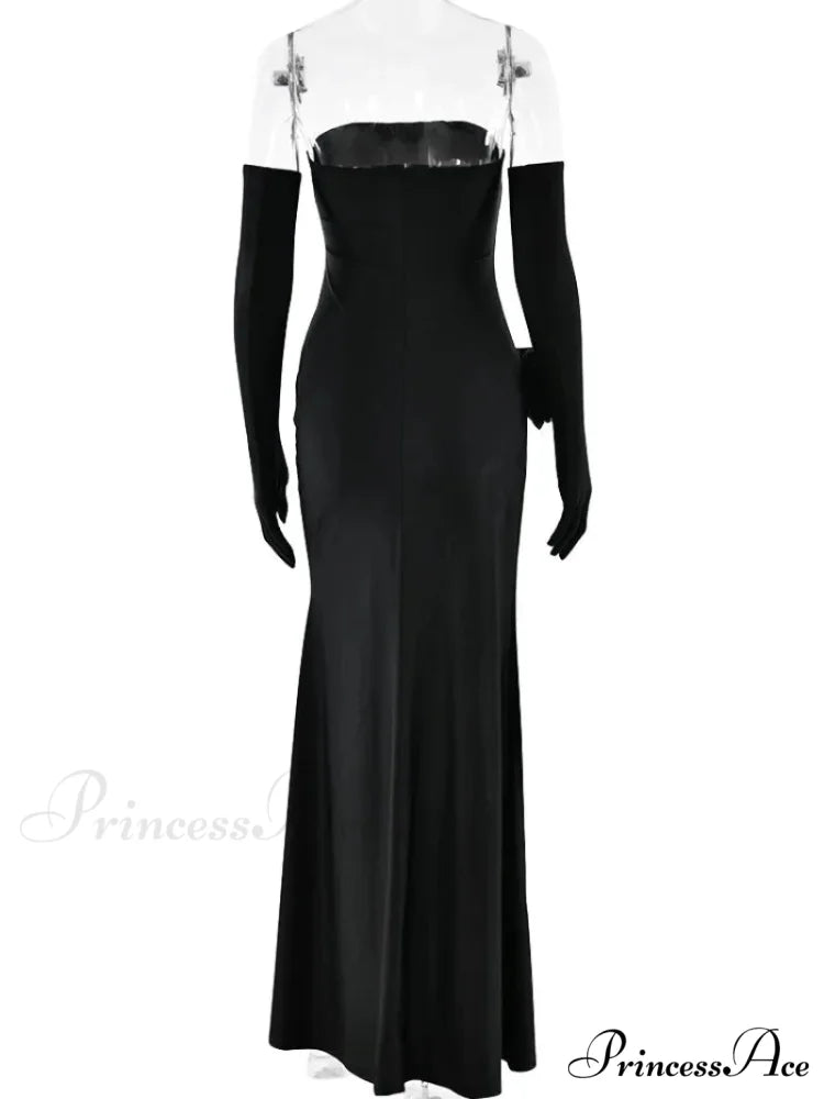 Red Christmas Party Dress - Strapless High Slit Maxi