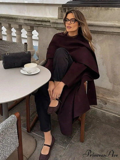 Red Extended Sleeve Wrap Wool Coat coats-241228