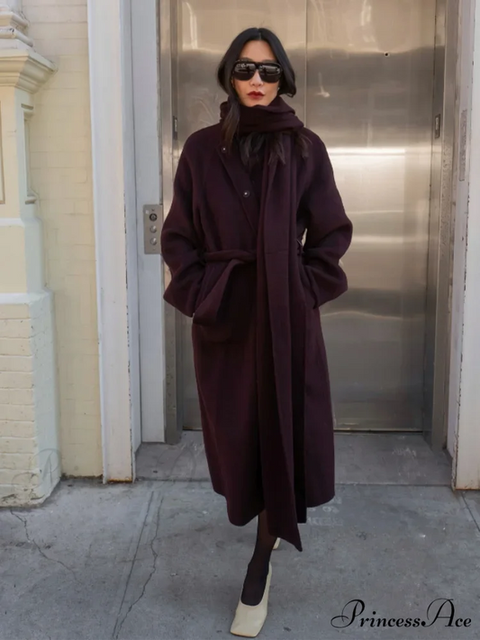 Red Extended Sleeve Wrap Wool Coat coats-241228