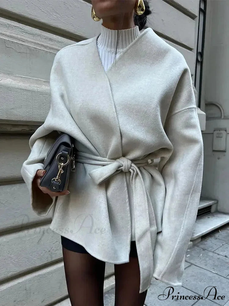 Red Folded Woolen Coat Beige / S coats-241228