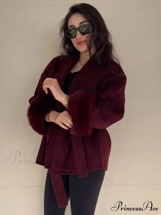 Red Folded Woolen Coat coats-241228
