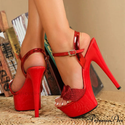 Red High Heels Platform Sandals with Buckle Strap - Women’s Wedding Prom Shoes