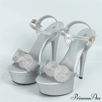 Red High Heels Platform Sandals with Buckle Strap - Women’s Wedding Prom Shoes Silver / 34