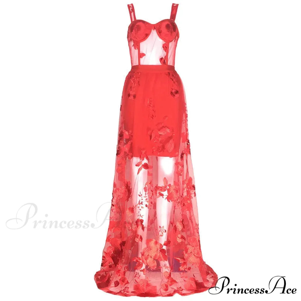 Red Lace Backless Christmas Party Dress Red / S
