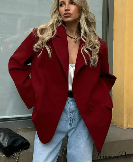 Red Lapel Full Sleeve Suit Coat