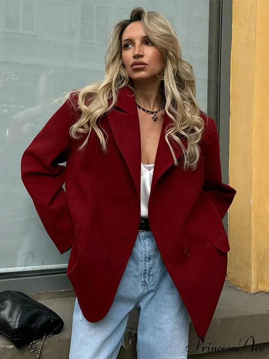 Red Lapel Single Button Blazer Coat