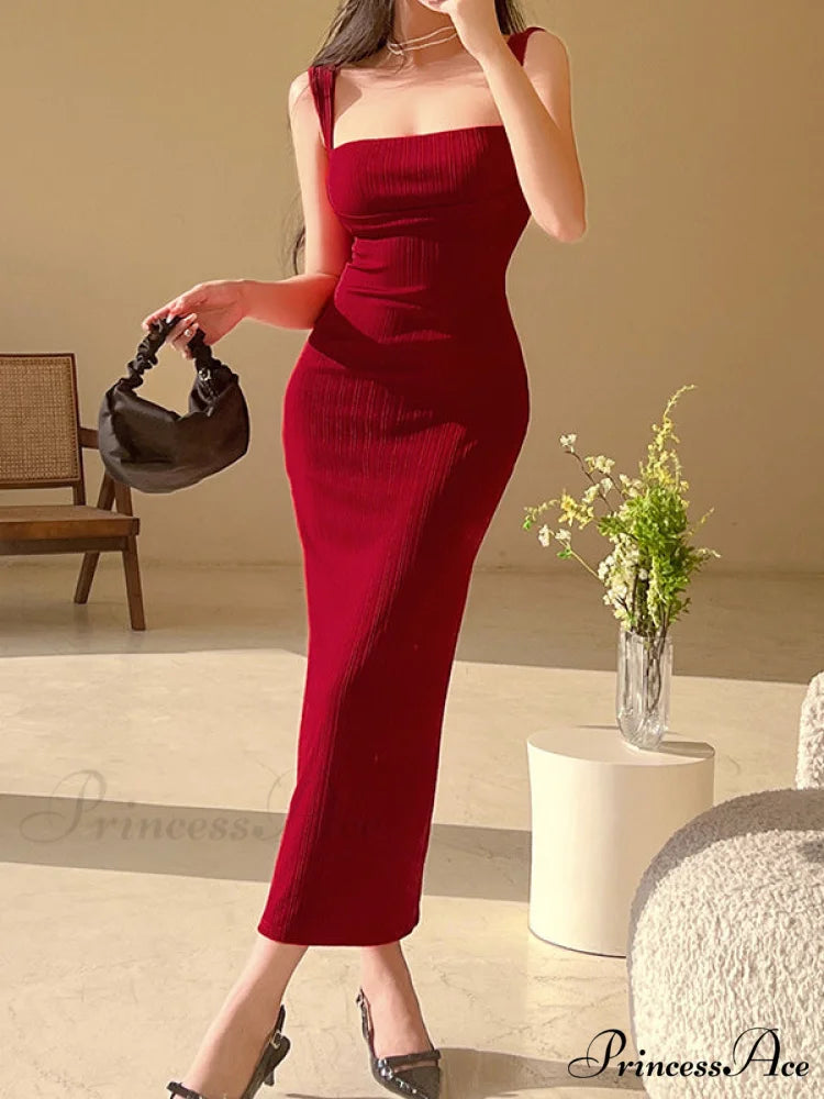 Red Long Bodycon Dress M / Red