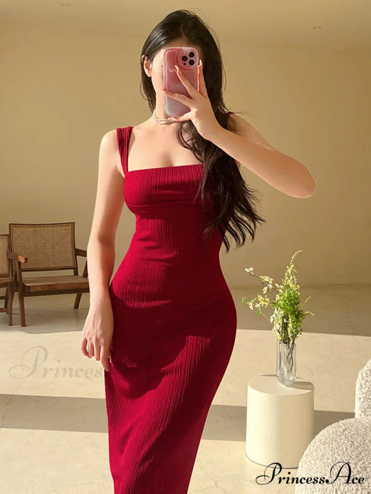 Red Long Bodycon Dress S / Black