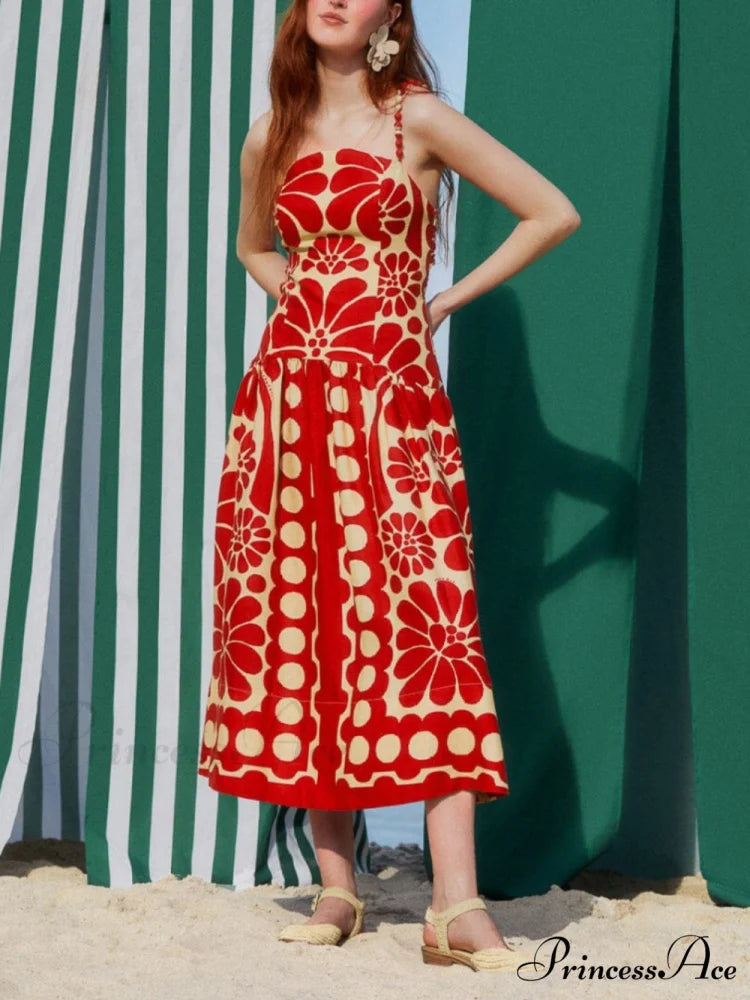 Red Open Back Charming Sleeveless Midi Dress