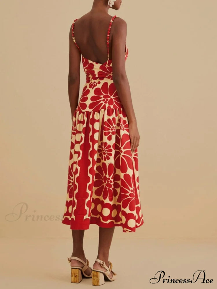 Red Open Back Charming Sleeveless Midi Dress