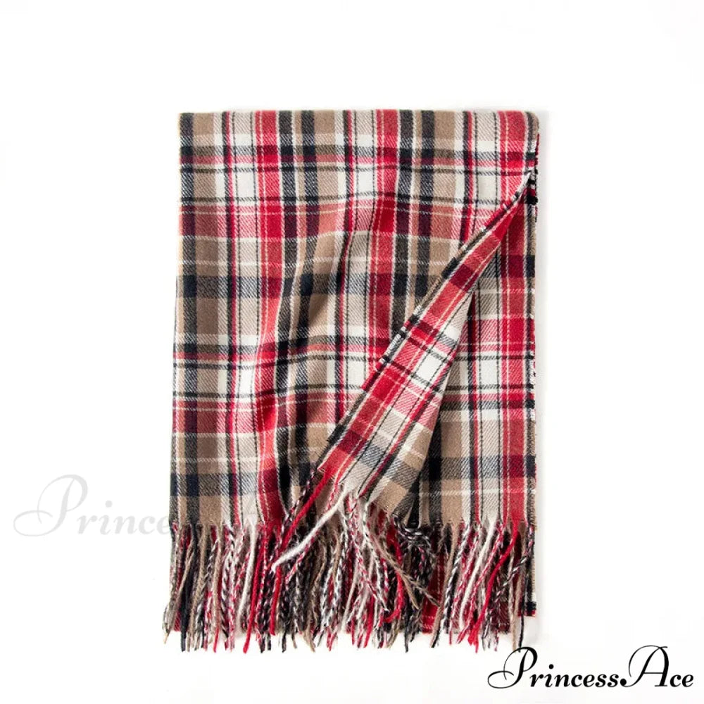 Red Plaid Cashmere Korean Style Fashion Warmer Hijab Pashmina Scarf for Women red 1