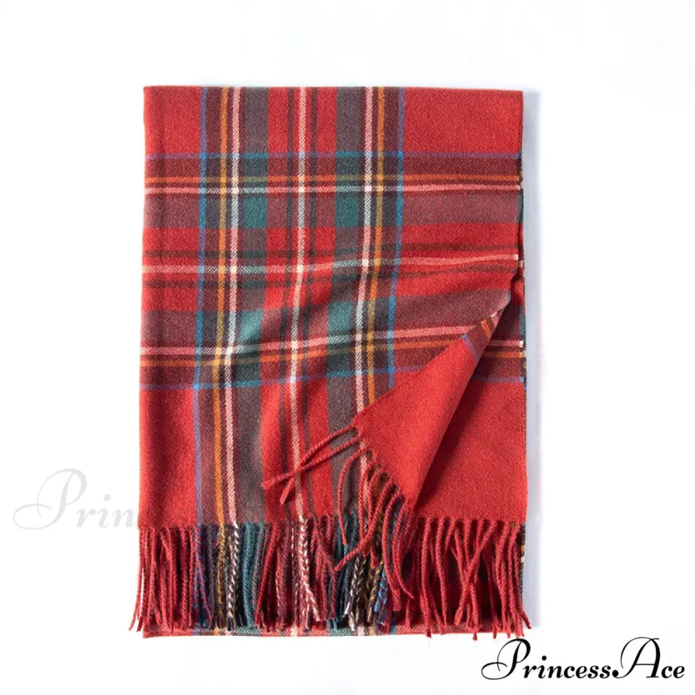 Red Plaid Cashmere Korean Style Fashion Warmer Hijab Pashmina Scarf for Women red 2