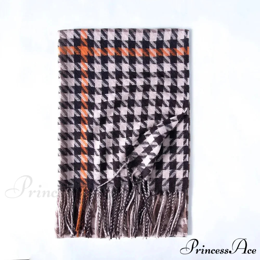 Red Plaid Cashmere Korean Style Fashion Warmer Hijab Pashmina Scarf for Women beige 3