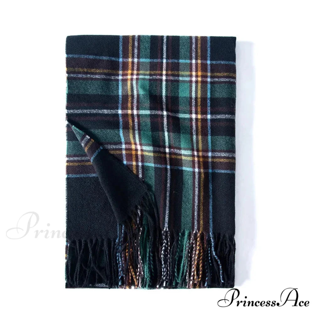 Red Plaid Cashmere Korean Style Fashion Warmer Hijab Pashmina Scarf for Women black 1