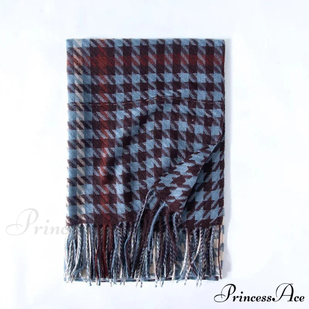 Red Plaid Cashmere Korean Style Fashion Warmer Hijab Pashmina Scarf for Women blue
