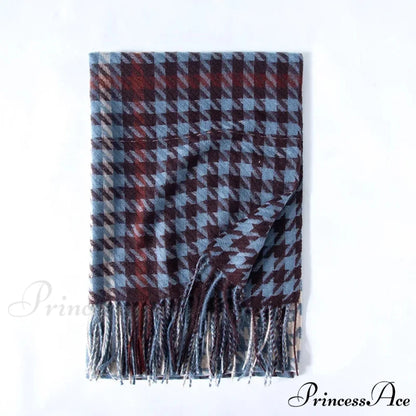 Red Plaid Cashmere Korean Style Fashion Warmer Hijab Pashmina Scarf for Women blue