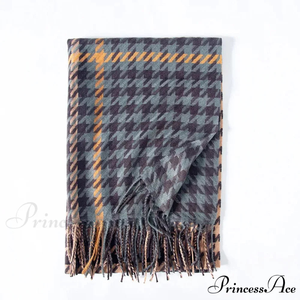 Red Plaid Cashmere Korean Style Fashion Warmer Hijab Pashmina Scarf for Women blue gray