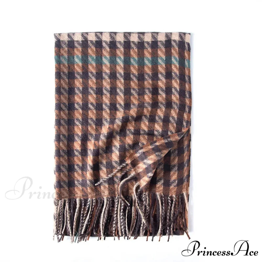 Red Plaid Cashmere Korean Style Fashion Warmer Hijab Pashmina Scarf for Women brown