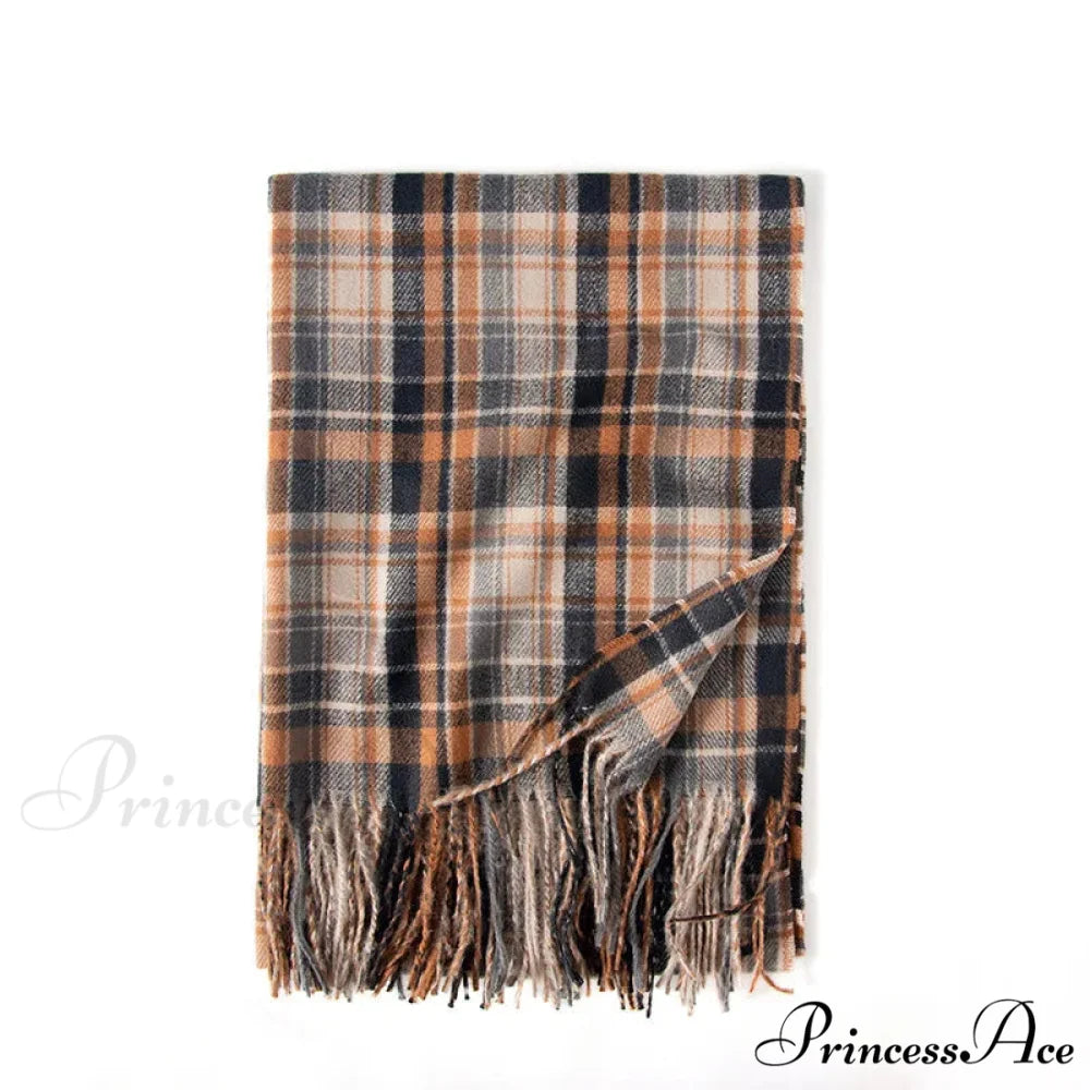 Red Plaid Cashmere Korean Style Fashion Warmer Hijab Pashmina Scarf for Women coffee