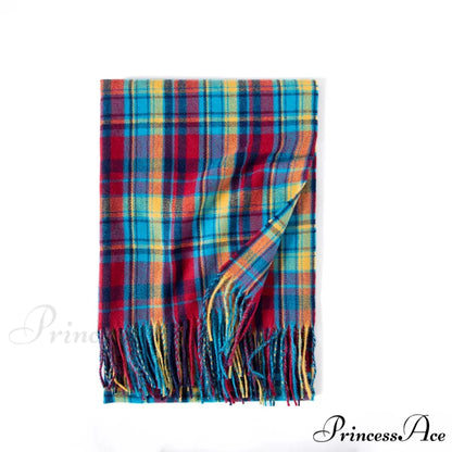 Red Plaid Cashmere Korean Style Fashion Warmer Hijab Pashmina Scarf for Women colorful