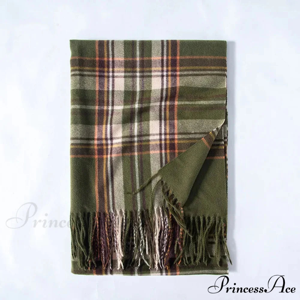 Red Plaid Cashmere Korean Style Fashion Warmer Hijab Pashmina Scarf for Women green 1