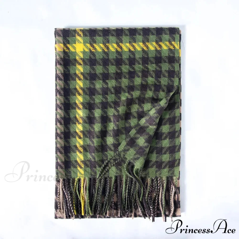 Red Plaid Cashmere Korean Style Fashion Warmer Hijab Pashmina Scarf for Women green 2