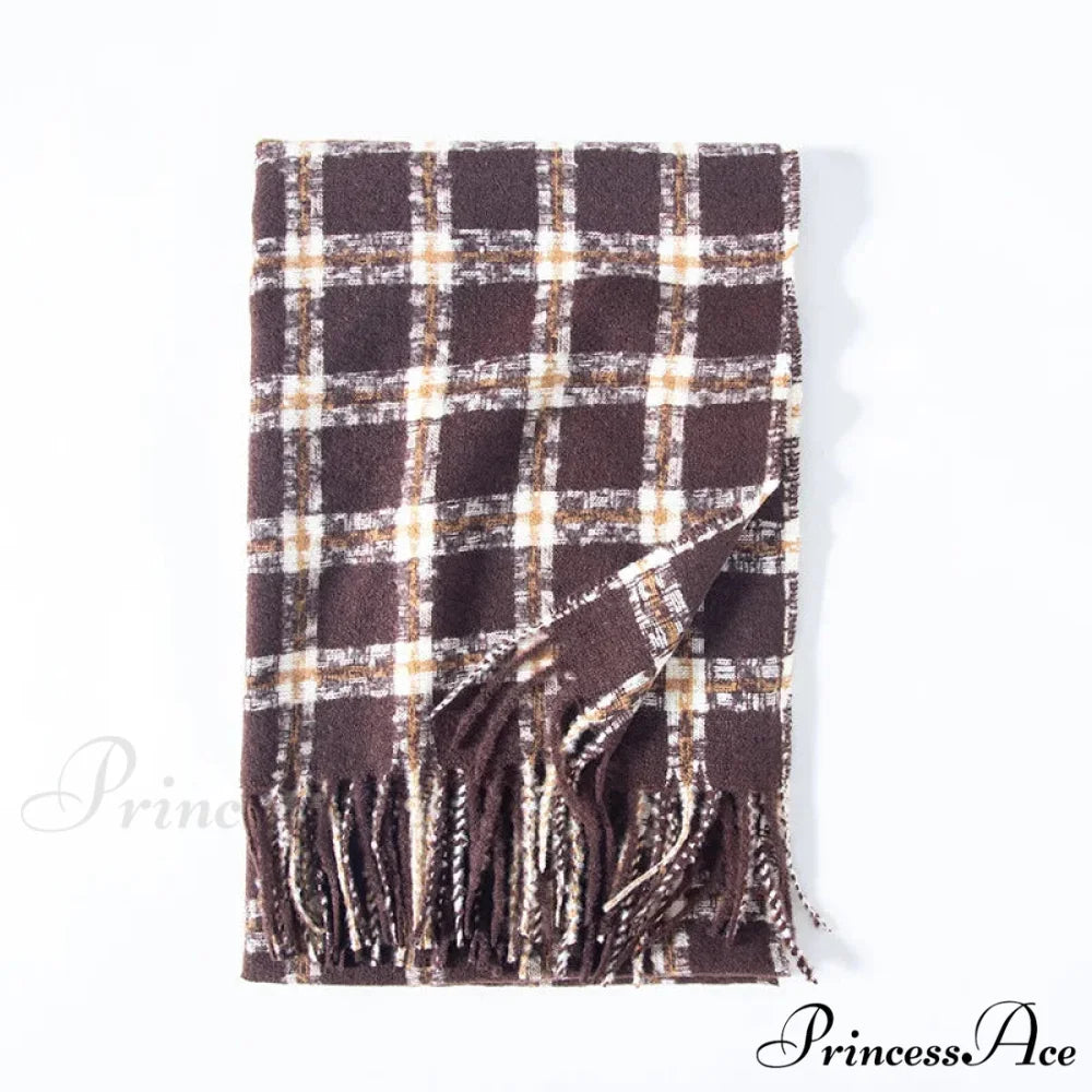 Red Plaid Cashmere Korean Style Fashion Warmer Hijab Pashmina Scarf for Women khaki 2