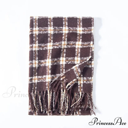 Red Plaid Cashmere Korean Style Fashion Warmer Hijab Pashmina Scarf for Women khaki 2