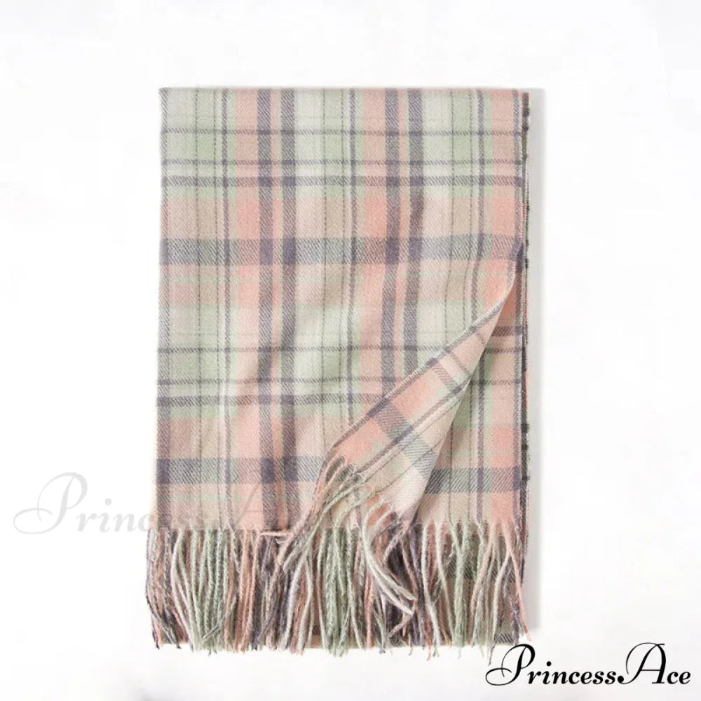 Red Plaid Cashmere Korean Style Fashion Warmer Hijab Pashmina Scarf for Women pink 1