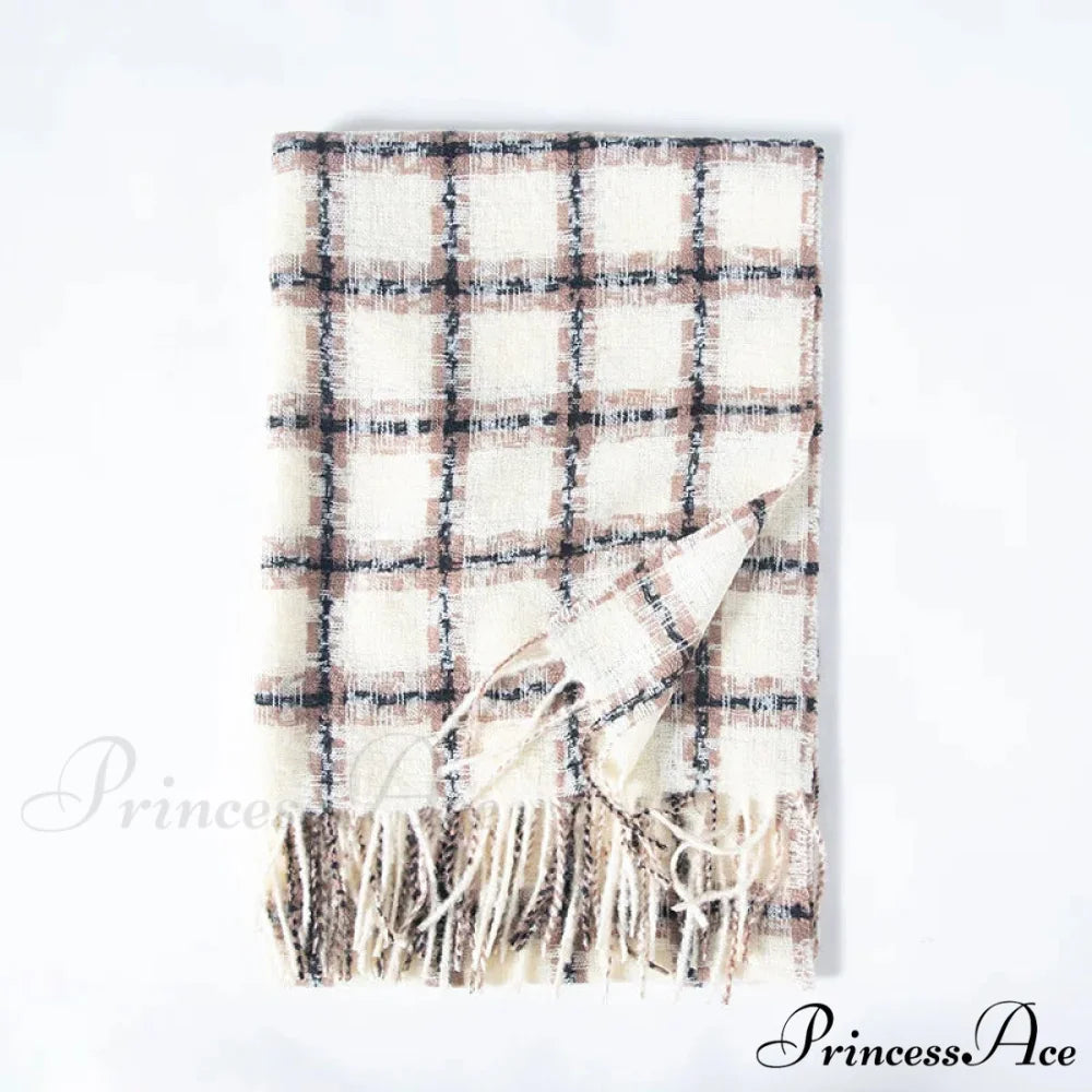 Red Plaid Cashmere Korean Style Fashion Warmer Hijab Pashmina Scarf for Women white