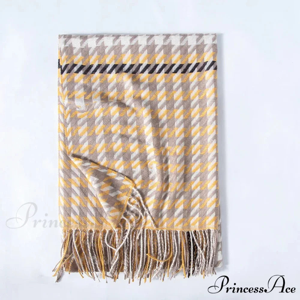 Red Plaid Cashmere Korean Style Fashion Warmer Hijab Pashmina Scarf for Women yellow 2