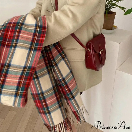 Red Plaid Vintage Classic Scarf for Women Red Plaid / 190X65cm