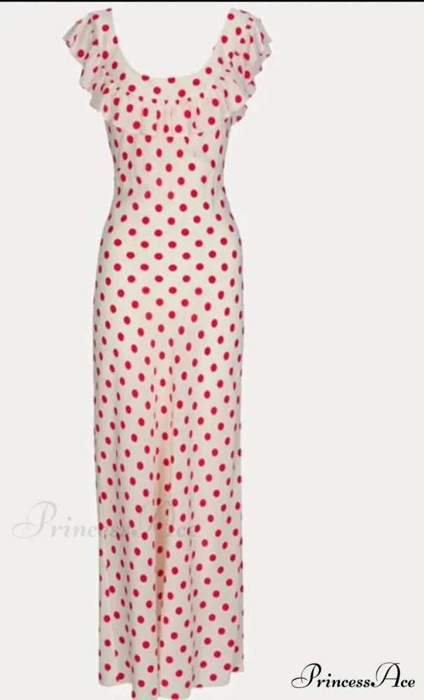 Red Polka Dot Charming Off Shoulder Maxi Dress