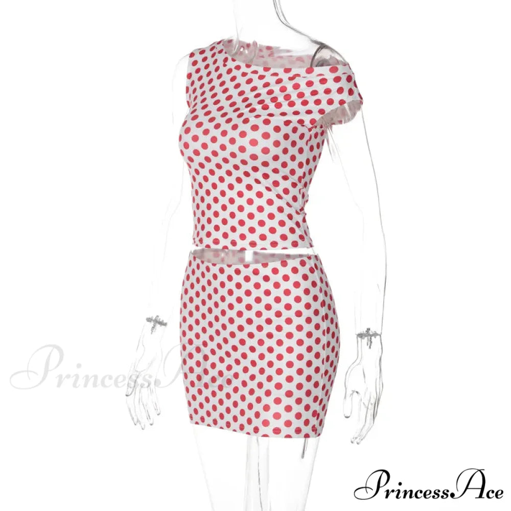 Red Polka Dot Top Graceful And Mini Skirt Set