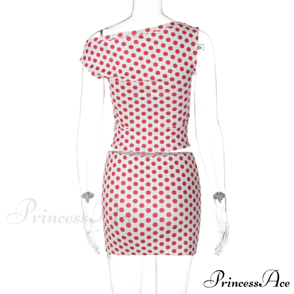Red Polka Dot Top Graceful And Mini Skirt Set