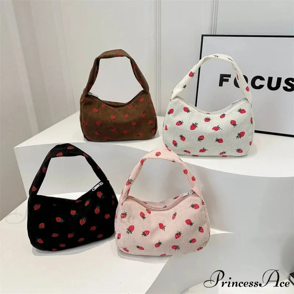 Red Print Corduroy Small Tote Handbag handbag-250126