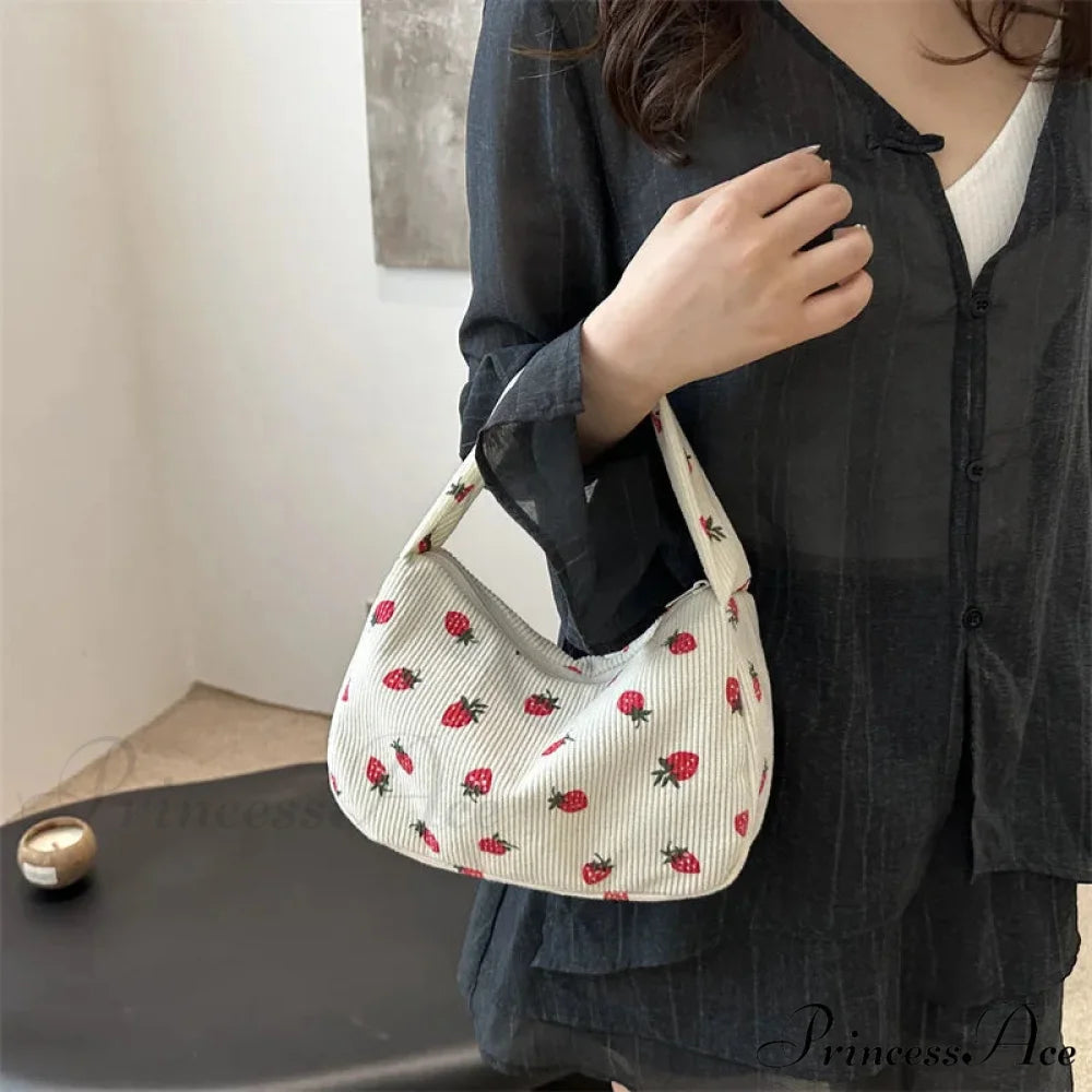 Red Print Corduroy Small Tote Handbag handbag-250126