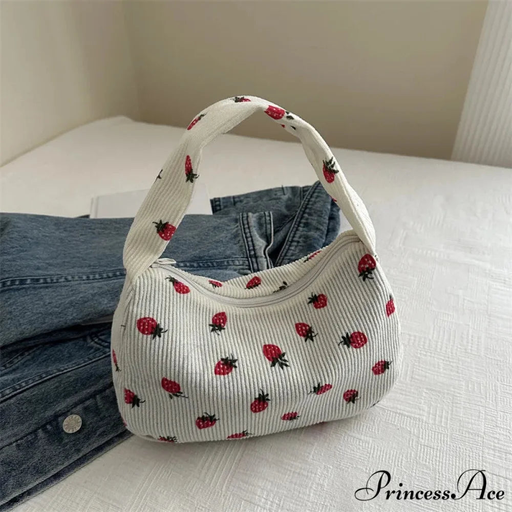 Red Print Corduroy Small Tote Handbag WHITE handbag-250126